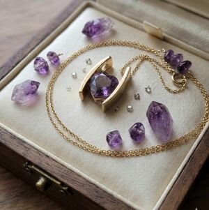 Heart Shape Amethyst Pendant Only~ Set In 14 Karat Yellow Gold